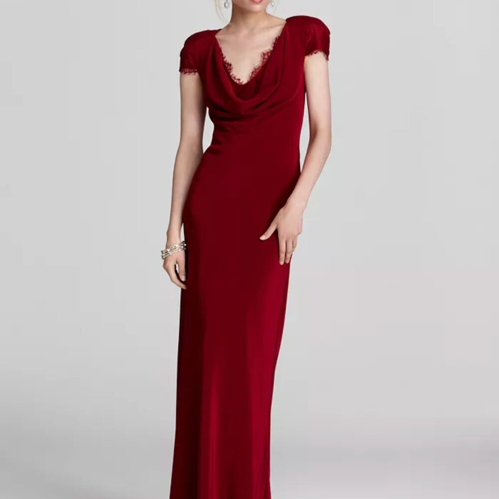 ABS Allen Schwartz Bridal Collection Cap-Sleeve Cowlneck Gown, NWT